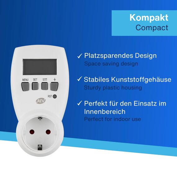 REV Stromzähler mit Kostenberechnung, Energiekostenmessgerät, Stromverbrauch messen Energie, weiß