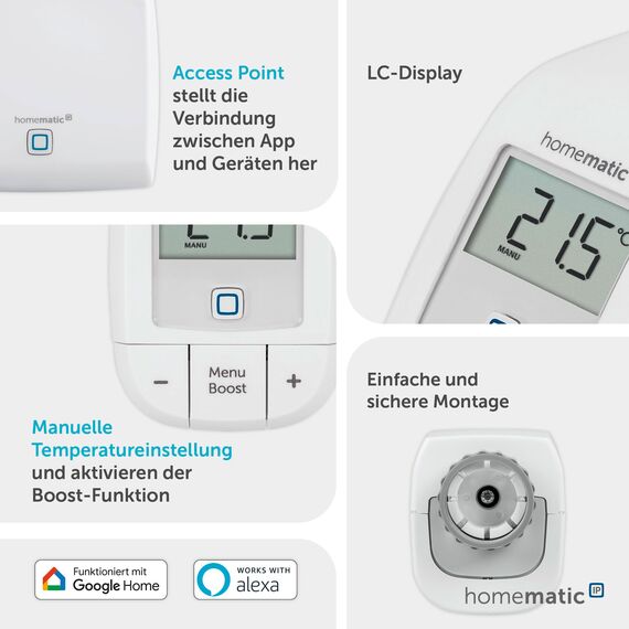 Homematic IP Smart Home Starter Set Heizen, Digitale Steuerung für Heizung mit oder ohne App, Alexa, Google Assistant, einfache Installation, Energie sparen, Thermostat, Heizungsthermostat, 156537A0