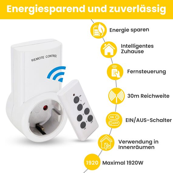 Offgridtec 3er-Set Schuko-Steckadapter mit EIN/AUS-Schalter & 30-m-Fernbedienung, 230 V/16 A Plug-&-Play Funk-Steckdosen mit 3-Kanal-Programmierung, einfache Geräte­Steuerung für Haushaltsgeräte