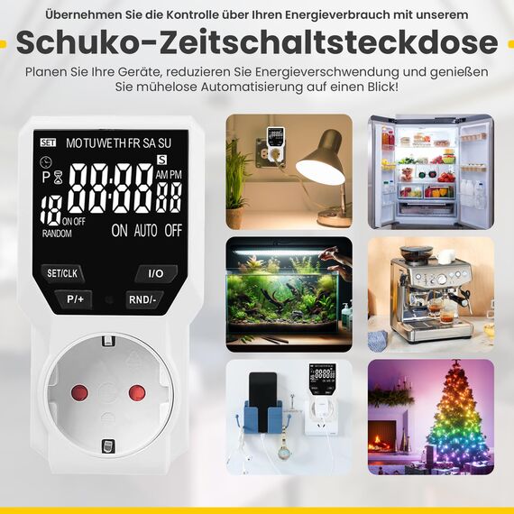 Offgridtec Digitaler Timer-Steckdosenadapter mit LCD-Display, Schuko-Stecker-Timer mit 18 konfigurierbaren Programmen, Zufalls- & Countdown-Modus, manueller/automatischer Steuerung, 230V 16A 3680W