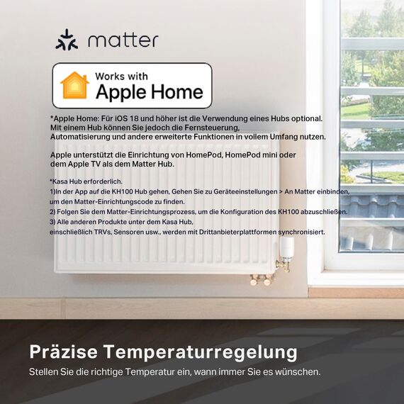 TP-Link smartes Heizkörperthermostat - Erweiterungseinheit, benötigt Kasa Hub, Heizungssteuerung (Kasa App, Zeitpläne, Geofencing, Fensteröffnungserkennung), Matter, Alexa, Apple Home