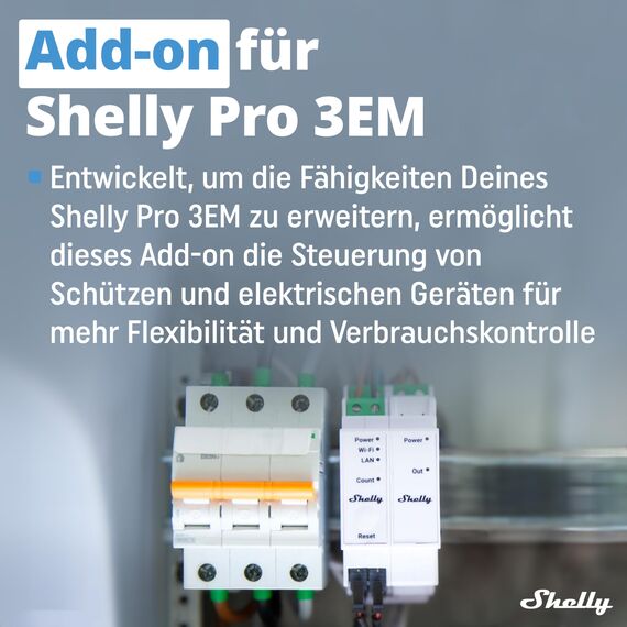 Shelly Pro 3EM Switch Add-On - Zusatzmodul für Pro 3EM Geräts, 2A Potentialfreie Kontakte, Schützsteuerung, Smart Home, PV-Systeme, Energieeinsparung, Leistungsüberwachung, Kein Hub Erforderlich