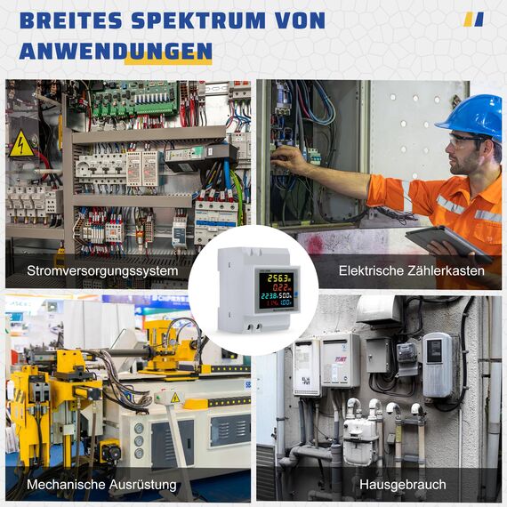 BOSYTRO Stromzähler Hutschiene 1 Phasig, LCD Digitaler Energiezähler AC40-300V 100A 6 in 1 Multifunktionaler Wechselstromzähler KWh Zähler, Amperemeter Voltmeter DIN, Geschlossenem Typ CT