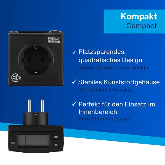 REV Stromzähler EX – messen Sie Ihren Stromverbrauch, Stromzähler für Steckdose, Stromzählgerät, schwarz