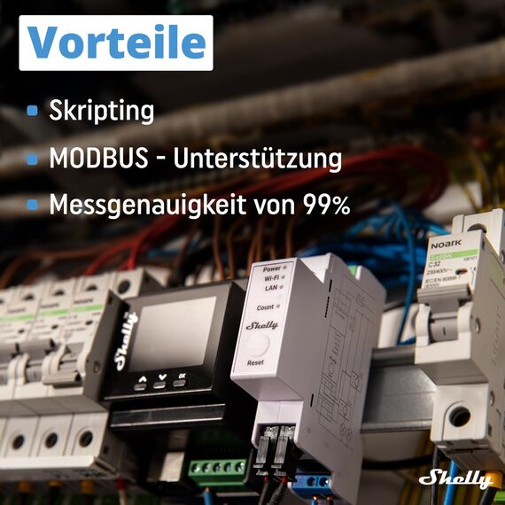 Shelly Pro 3EM (400A) | WLAN & LAN DIN-Schiene 3-Phasen Energiezähler | Echtzeit-Überwachung | kein Relais-Schalter | Kein Hub Erforderlich | Solarpanels | PV-Systeme | Wirkenergie der Klasse B