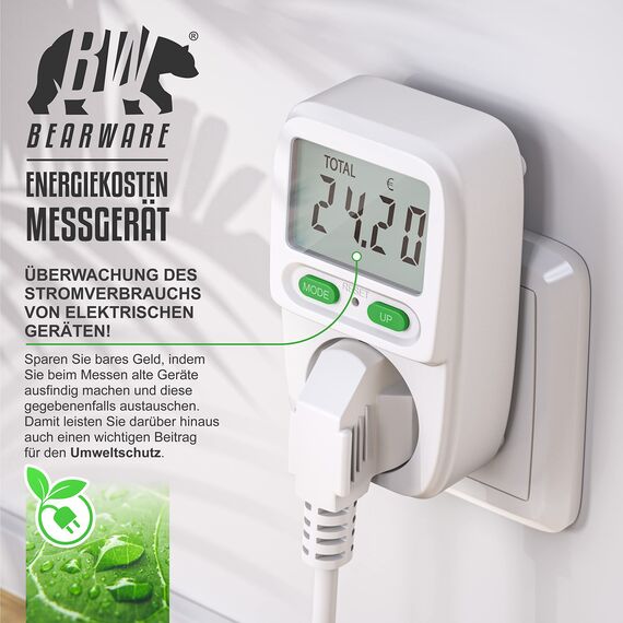 CSL - Stromzähler Steckdose - Energiekostenmessgerät Stromkostenmessgerät - Standby Verbrauchsmessung ab 0,2W - effektive Kostenüberwachung - 3680W - integrierter erhöhter Berührungsschutz