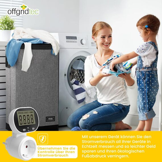 Offgridtec Plug-in Energieverbrauchsmesser mit Dual-Tarif-Modus, 230 V 50 Hz, LCD-Display, einstellbarem 45°-Neigungsbildschirm, Plug & Play, Über-/Unterspannungs-Schutz, max. 16A/3680W