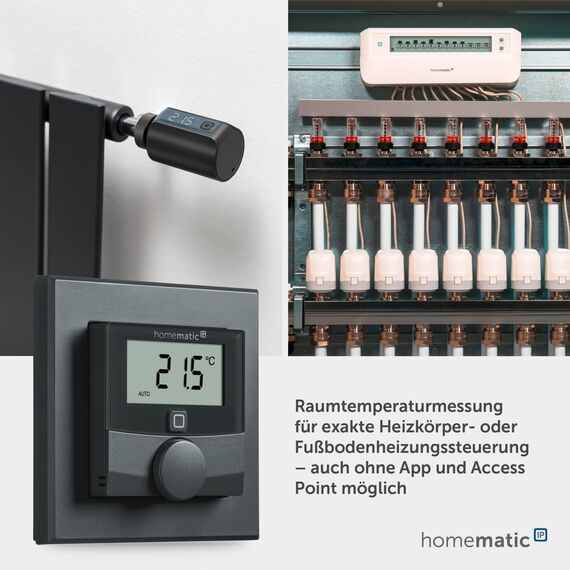 Homematic IP Wandthermostat mit Luftfeuchtigkeitssensor, athrazit, Smart Home, digitales Thermostat Heizkörper/Fußbodenheizung App, Alexa, Google Home, Temperaturmessung, Energie sparen, 159820A0
