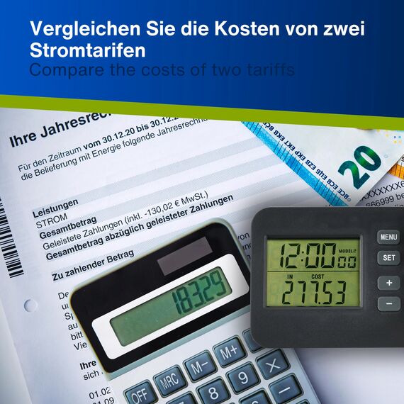 REV Stromzähler - messen Sie Ihren Stromverbrauch, Energiekostenmessgerät, geeignet für Balkonkraftwerke, IP44, anthrazit-grün