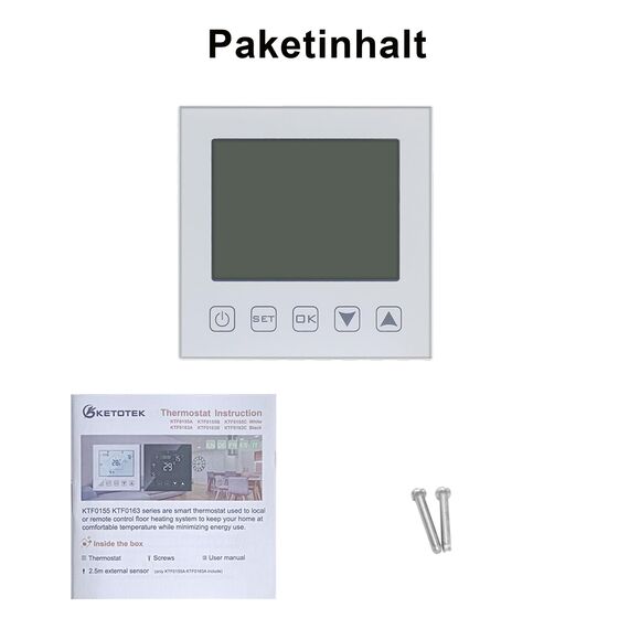 KETOTEK Smart Thermostat Fussbodenheizung Wasser 3A 230V WLAN Kompatibel mit Alexa, Raumthermostat Fußbodenheizung WiFi Programmierbar Unterputz Weiß mit Tuya/Smart Life APP