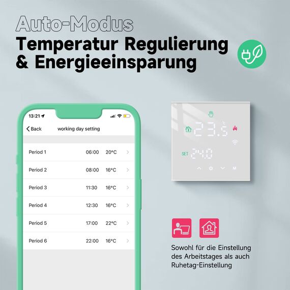Beok Thermostat Fussbodenheizung Smart, WiFi Raumthermostat Für Wasser Fußbodenheizung Thermostate Heizung Digital LCD Programmierbarer Kompatibel mit Alexa, Google Home 3A 230V TGW60W-WIFI-WP Weiß