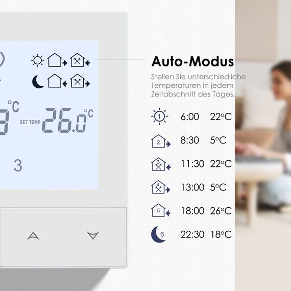 Fussbodenheizung Thermostat Digital, Beok Thermostate Heizung für Elektrische Fußbodenheizung Raumthermostat Fußbodenheizung 230v Heizungsthermostat TDS72-EP 16A Weiß