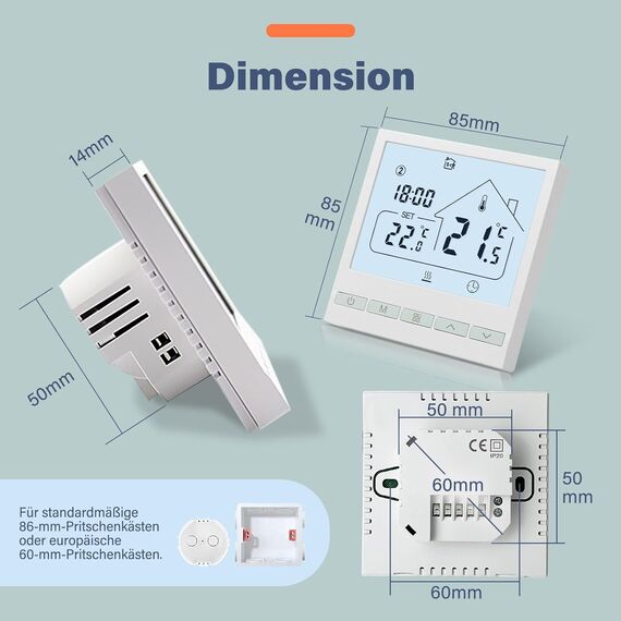 Beok Heizungsthermostat Programmierbar Raumthermostat Digital Wandthermostat für elektrische Fußbodenheizung 16A TOL47EP