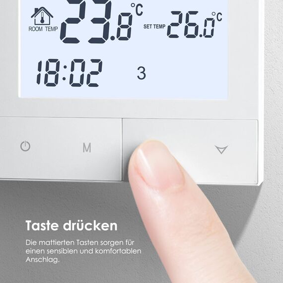 Fussbodenheizung Thermostat Digital, Beok Thermostate Heizung für Elektrische Fußbodenheizung Raumthermostat Fußbodenheizung 230v Heizungsthermostat TDS72-EP 16A Weiß