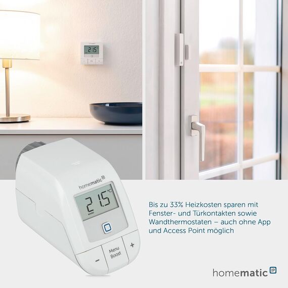 Homematic IP Heizkörperthermostat – Basic, Smart Home, digitaler Thermostat Heizung, Steuerung per App, Alexa, Google Home, einfache Installation, Energie sparen, 153412A3