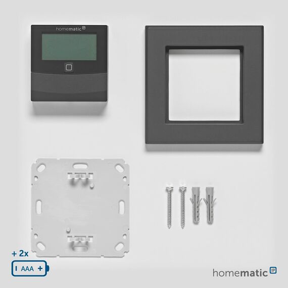 Homematic IP Temperatur- und Luftfeuchtigkeitssensor mit Display – innen, Smart Home, anthrazit, steuert Heizkörper/Fußbodenheizung per App, Alexa, Temperaturmessung, Energie sparen, 160551A0