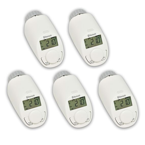 Eqiva Bluetooth Smart Elektronik-Heizkörperthermostat, 5er-Set, mit App-Steuerung