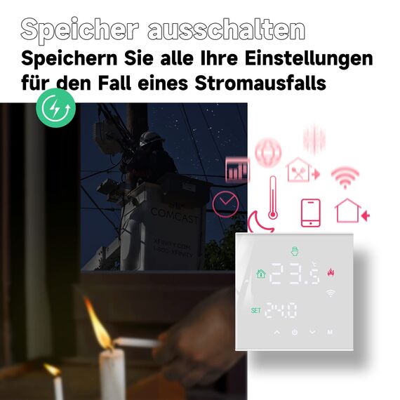 Beok Tuya Raumthermostat Fußbodenheizung, Thermostat Fussbodenheizung Elektrische Smart WiFi Heizungsthermostat Digital Programmierbarer 16A mit Externe Sensoren LCD Touchscreen TGW60W-WIFI-EP Weiß