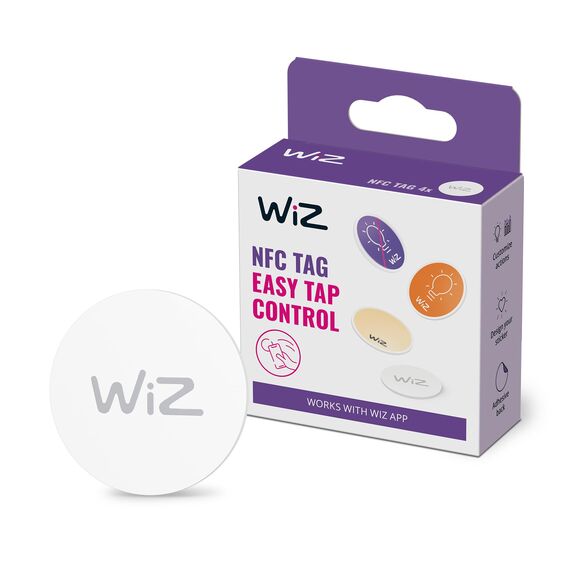 WiZ NFC-Tags, smarte und einfache Lichtsteuerung der Lampen & Leuchtem per Smartphone, konfigurierbar in der WiZ App, selbstklebend, 4-er Pack
