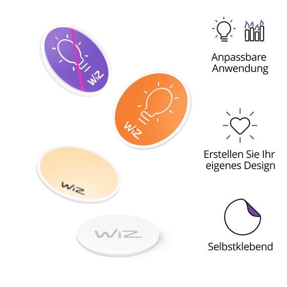 WiZ NFC-Tags, smarte und einfache Lichtsteuerung der Lampen & Leuchtem per Smartphone, konfigurierbar in der WiZ App, selbstklebend, 4-er Pack