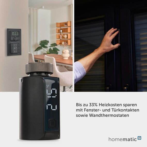 Homematic IP Heizkörperthermostat – Evo, anthrazit, Smart Home, digitaler Thermostat Heizung, Steuerung per App, Alexa, Google Home, einfache Installation, Energie sparen, 158419A0