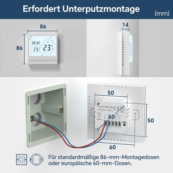 BEOK CONTROLS Thermostat Fussbodenheizung, Raumthermostat Fußbodenheizung WLAN für Wasser Heizung, Intelligent Kompatibel mit Alexa, Tuya Smart Life APP 3A TOL47WIFI