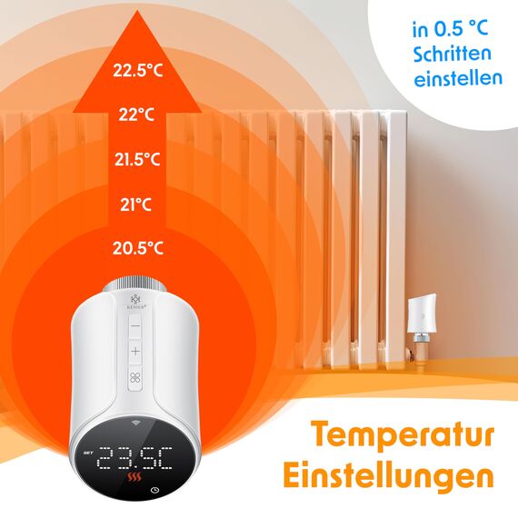 KESSER® Heizkörperthermostat WiFi Heizungsregler | Heizungsthermostat WLAN mit Smart Home App Steuerung | Thermostat Alexa, Google Assistant mit 6 Heizkörperventilen | Energie & Kosten sparen