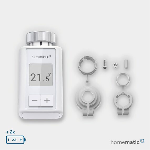 Homematic IP Heizkörperthermostat – Flex, Smart Home, digitaler Thermostat Heizung, Steuerung mit oder ohne App, Alexa, Google Home, einfache Installation, Energie sparen, 160230A0