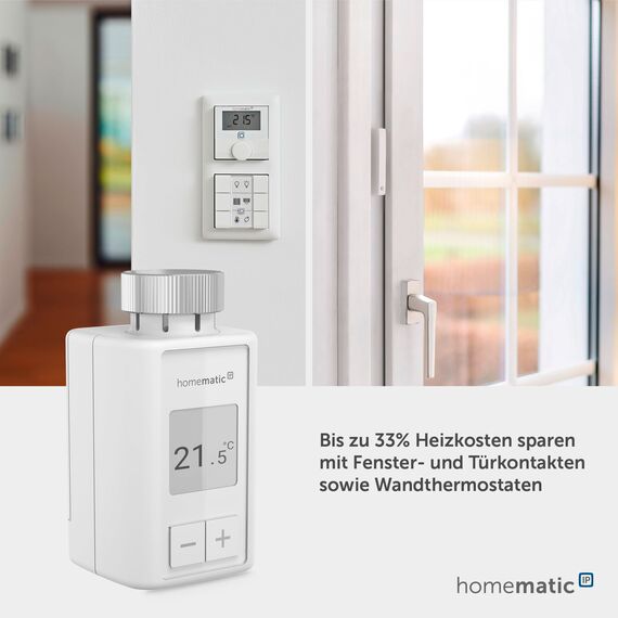 Homematic IP Smart Home Starter Set mit Access Point 2 + 2X Heizkörperthermostat – Flex, digitaler Thermostat Heizung, Heizungsthermostat, Steuerung per App, Alexa & Google Assistant, Energie sparen