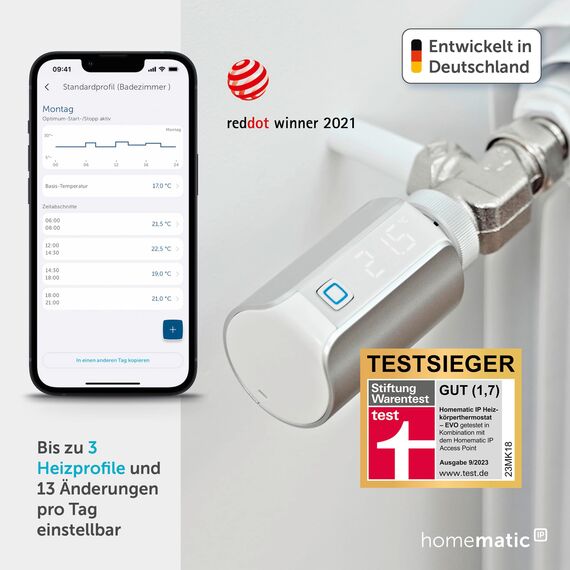 Homematic IP Smart Home Starter Set mit Access Point 2 + 2X Heizkörperthermostat – Evo, Silber, digitaler Thermostat Heizung, Steuerung per App, Alexa, Google Assistant, Energie sparen