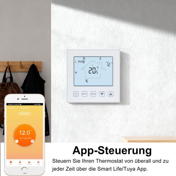 KETOTEK Thermostat WiFi für Boiler/Fussbodenheizung Wasser 3A 230V Unterputz Kompatibel mit Alexa, Intelligent Raumthermostat Gastherme WLAN mit Tuya/Smart Life APP, Wöchentlich Programmierbar, Weiß