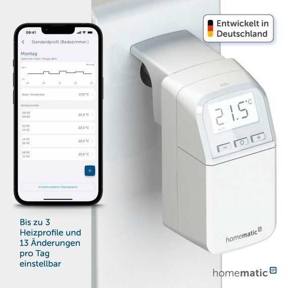 Homematic IP Heizkörperthermostat – kompakt Plus, Smart Home, digitaler Thermostat Heizung, Heizungsthermostat, Heizkosten sparen, einfache Installation, Energie sparen, 157681A0 Weiß