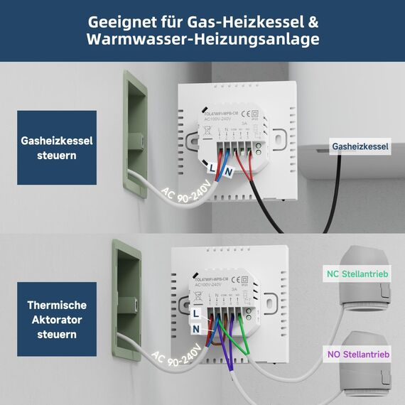 BEOK CONTROLS Smart Thermostat Heizungsthermostat Raumthermostat WiFi Intelligente Thermostate Für Gaskessel und Wasser Fußbodenheizung Kompatibel Alexa,Google Assistant 3A TOL47WIFI 230v
