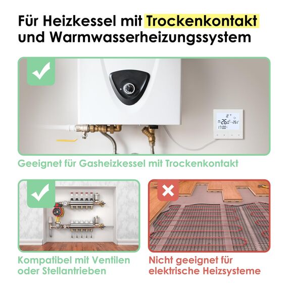 Fussbodenheizung Thermostat Digital, Beok Smart WiFi Thermostate für Wasser Fußbodenheizung und Gaskesselheizung Raumthermostat Programmierbar Heizungsthermostat WLAN Thermostat TDS72WIFI-WPB 3A Weiß