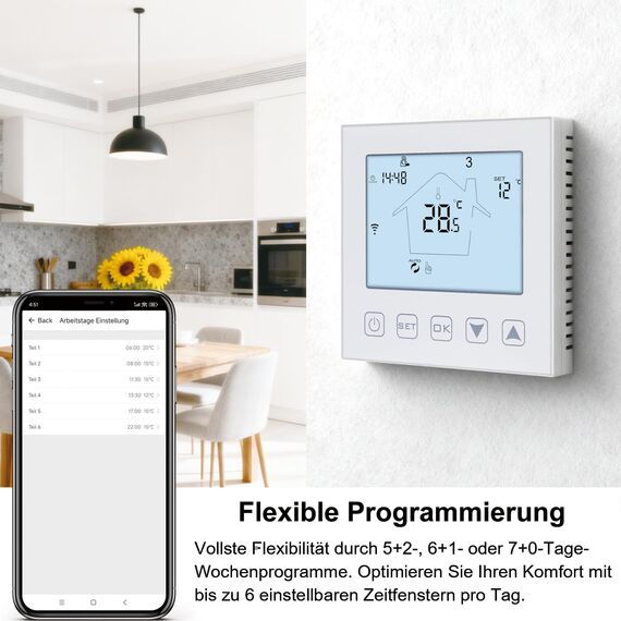KETOTEK Thermostat WiFi für Boiler/Fussbodenheizung Wasser 3A 230V Unterputz Kompatibel mit Alexa, Intelligent Raumthermostat Gastherme WLAN mit Tuya/Smart Life APP, Wöchentlich Programmierbar, Weiß