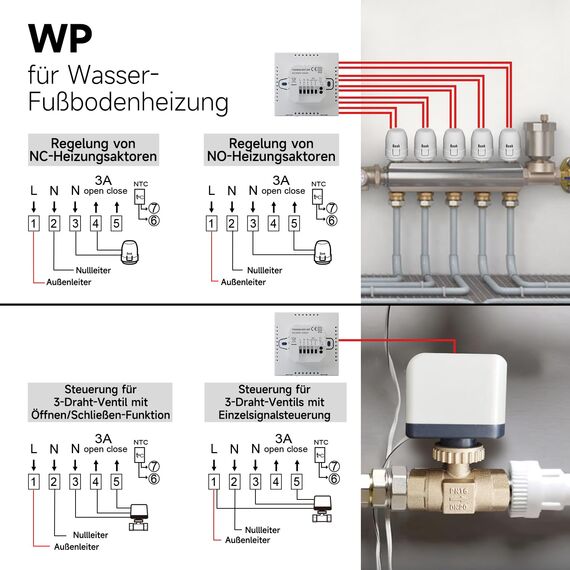 Beok Thermostat Fussbodenheizung Smart, WiFi Raumthermostat Für Wasser Fußbodenheizung Thermostate Heizung Digital LCD Programmierbarer Kompatibel mit Alexa, Google Home 3A 230V TGW60W-WIFI-WP Weiß