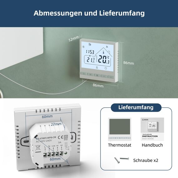 BEOK CONTROLS Smart Thermostat Heizungsthermostat Raumthermostat WiFi Intelligente Thermostate Für Gaskessel und Wasser Fußbodenheizung Kompatibel Alexa,Google Assistant 3A TOL47WIFI 230v