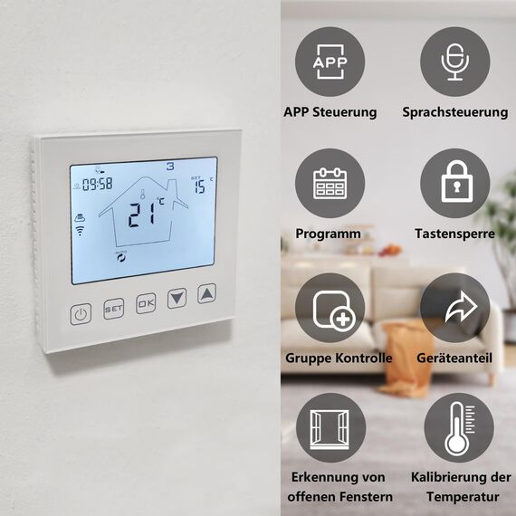 KETOTEK Thermostat WiFi für Boiler/Fussbodenheizung Wasser 3A 230V Unterputz Kompatibel mit Alexa, Intelligent Raumthermostat Gastherme WLAN mit Tuya/Smart Life APP, Wöchentlich Programmierbar, Weiß