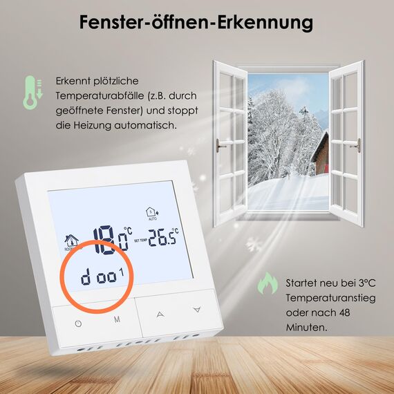 Beok Thermostat Fussbodenheizung Wasser, Thermostate Heizung Digital Raumthermostat Fußbodenheizung 230v Wandthermostat Heizungsthermostat Temperaturregler TDS72-WP Weiß Non-WiFi