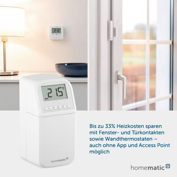 Homematic IP Heizkörperthermostat – kompakt Plus, Smart Home, digitaler Thermostat Heizung, Heizungsthermostat, Heizkosten sparen, einfache Installation, Energie sparen, 157681A0 Weiß