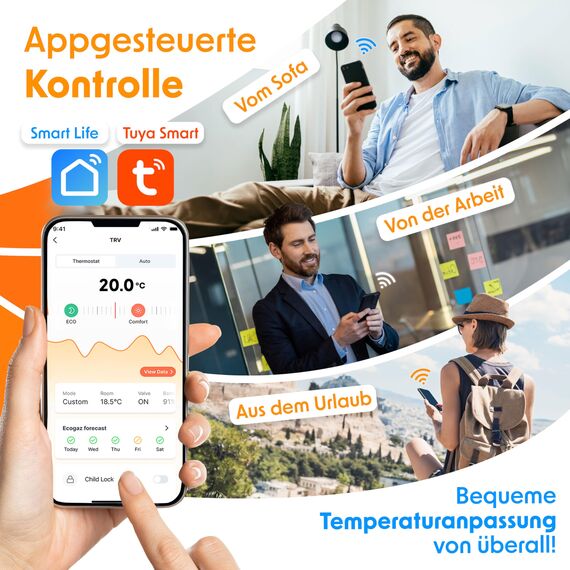 KESSER® Heizkörperthermostat 3er Set WiFi Heizungsregler | Heizungsthermostat WLAN mit Smart Home App Steuerung | Thermostat Alexa, Google Assistant mit 6 Heizkörperventilen | Energie & Kosten sparen