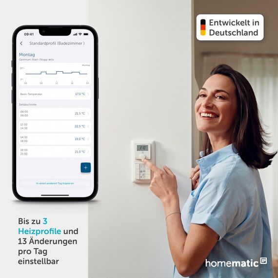 Homematic IP Wandthermostat mit Luftfeuchtigkeitssensor, Smart Home, digitales Thermostat Heizkörper/Fußbodenheizung mit/ohne App, Alexa, Google Home, Temperaturmessung, Energie sparen, 143159A0