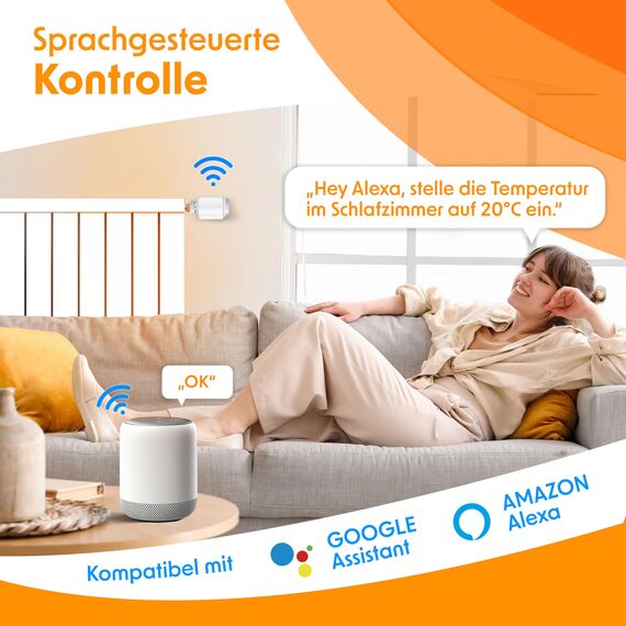 KESSER® Heizkörperthermostat WiFi Heizungsregler | Heizungsthermostat WLAN mit Smart Home App Steuerung | Thermostat Alexa, Google Assistant mit 6 Heizkörperventilen | Energie & Kosten sparen