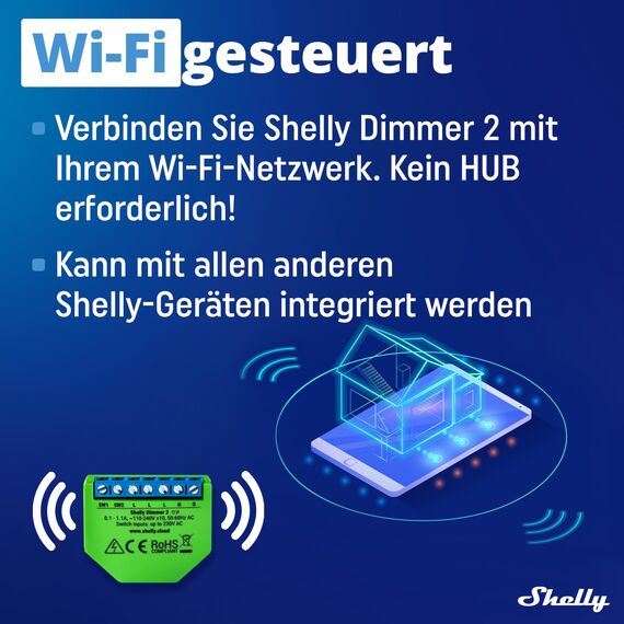 Shelly Dimmer 2 | Intelligenter Wlan Dimmer | Kein Neutralleiter nötig | Hausautomatisierung | Kompatibel mit Alexa & Google Home | iOS Android App | Kein Hub erforderlich | Dimmbare Lichter (2 Pack)