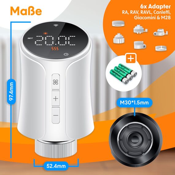 KESSER® Heizkörperthermostat 4er Set WiFi Heizungsregler | Heizungsthermostat WLAN mit Smart Home App Steuerung | Thermostat Alexa, Google Assistant mit 6 Heizkörperventilen | Energie & Kosten sparen