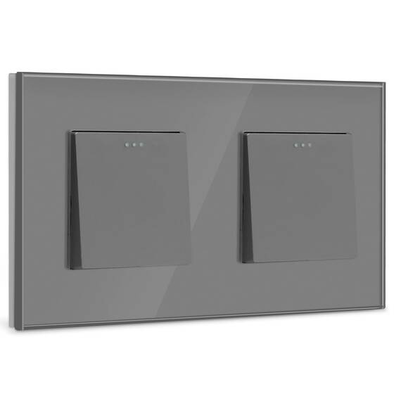 BSEED Lichtschalter 1 Fach 1 Weg +1 Fach 1 Weg Glas Lichtschalter Unterputz Taste Schalter Wandschalter Grau Kristall Kippschalter
