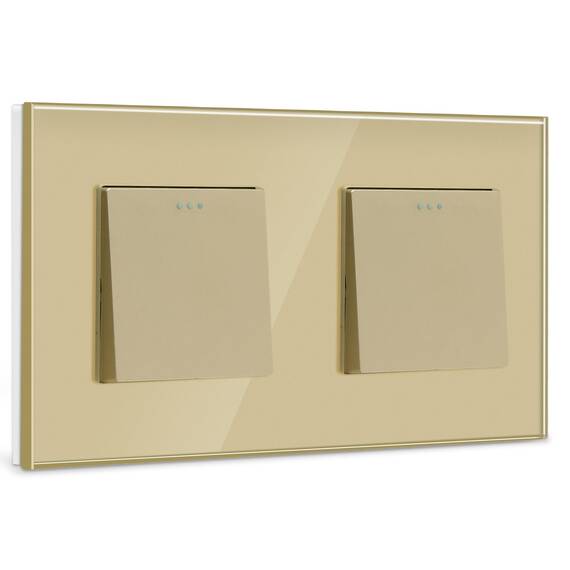 BSEED Lichtschalter 1 Fach 1 Weg +1 Fach 1 Weg Glas Lichtschalter Unterputz Taste Schalter Wandschalter Gold Kristall Kippschalter