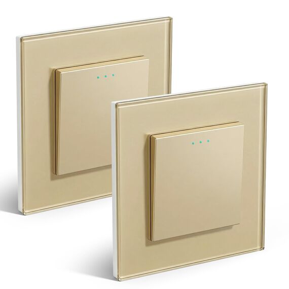 BSEED Lichtschalter 1 Fach 3 Wege Glas Schaltumschalter Unterputz Taste Schalter Kreuzschalter Gold Kristall Kippschalter 2Pack