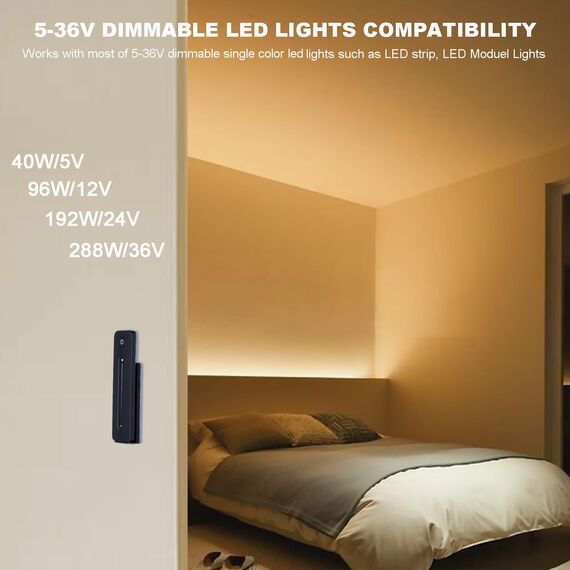 JOYLIT LED Dimmer Controller mit Fernbedienung, DC 5V-36V 8A 2.4GHz RF Fernsteuerung Dimmschalter für Einfarbig LED Streifen Dimmbar, Magnetische Wandmontage LED Strip Controller Touch Remote