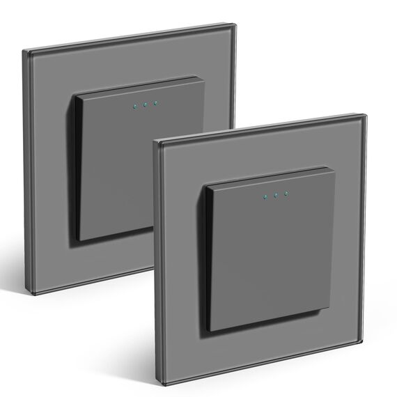 BSEED Lichtschalter 1 Fach 1 Weg Glas Lichtschalter Unterputz Taste Schalter Wandschalter Grau Kristall Kippschalter 2Pack